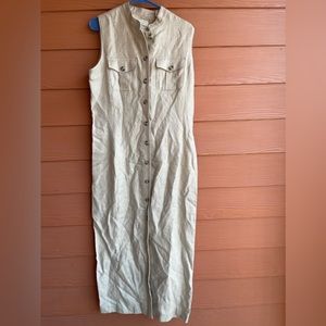 Lord and Taylor 100% Linen Tan Button Down Maxi Dress